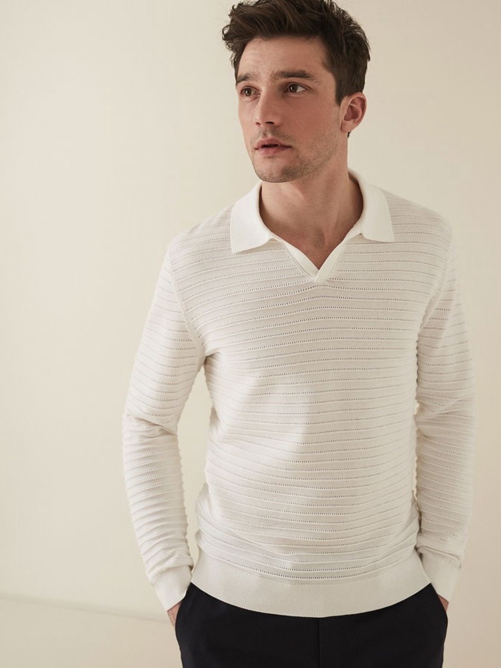 Reiss Patterson Open Collar Polo Sweater